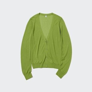 Uniqlo Green Cardigan Sweater V-Neck Lightweight